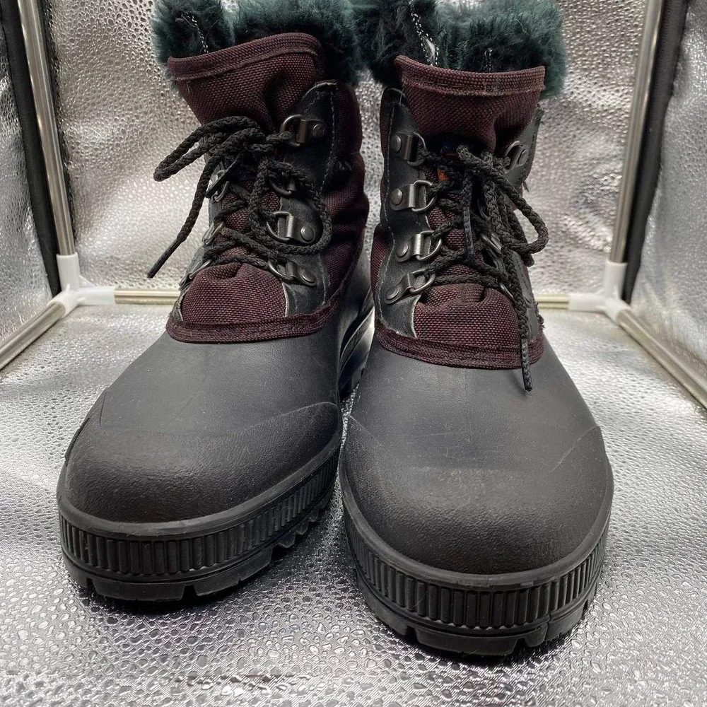 VTG 90s Sorel Caribou Snow Boots Womens 10 Burgundy Black Kaufman Made In Canada